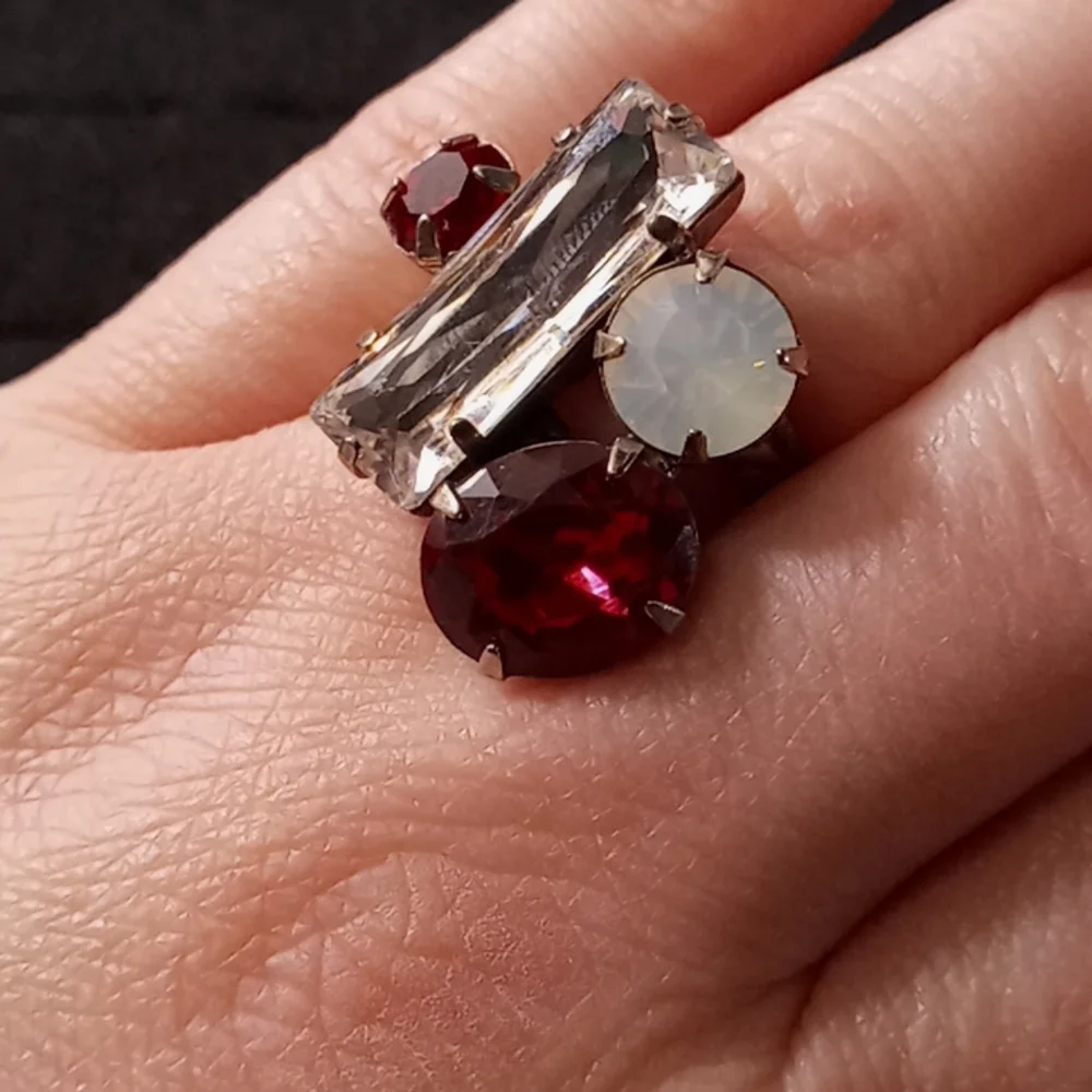Sorrelli Multistone Clear, Red & Opal-Like Cocktail Ring